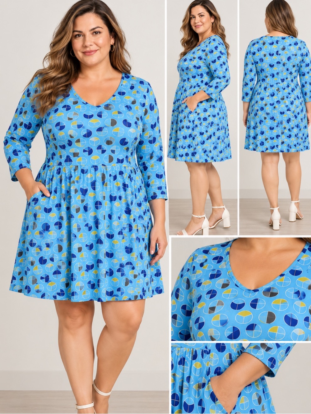 Svaha Blue Patterned V-Neck Pocket Dress organic cotton size 10